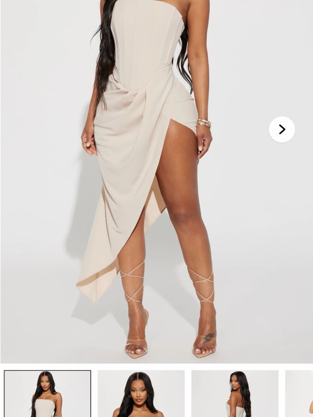 Fashion Nova Strapless High-Low Draped Skirt in Cream